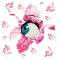 The author\'s bright illustration of an eye on a pink fern background Royalty Free Stock Photo