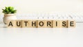 Authorise word made with wooden blocks, concept
