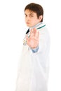 Authoritative medical doctor showing stop gesture Royalty Free Stock Photo