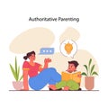 Authoritative parenting. Children raising method, kids upbringing