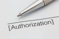 Authorization paper with line and pen