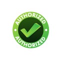 Authorized dealer icon in red circular seal stamp. Check mark icon. Sign forbidden