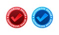 Authorized dealer icon in red circular seal stamp. Check mark icon. Sign forbidden