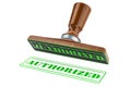 Authorized stamp. Wooden stamper, seal with text authorized, 3D rendering Royalty Free Stock Photo