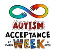 Autism acceptance week. Autistic spectrum disorder landscape poster. Royalty Free Stock Photo