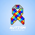 Autism awareness with abstract Square Puzzle ribbon sign on blue background vector design Royalty Free Stock Photo