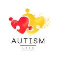 Autism awareness concept with two pieces of puzzle in shape of hearts. Original vector logo for charitable organization Royalty Free Stock Photo