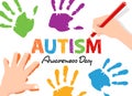 Autism Awareness Day banner with Child`s hand write text and doing Fingerprint vector design