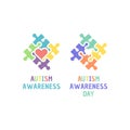 Autism awareness day colorful puzzle. Heart jigsaw shape. Royalty Free Stock Photo