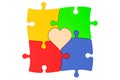 Autism Awareness Day concept, colored puzzle with heart. 3D rendering Royalty Free Stock Photo