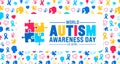 Autism Awareness Day concept colorful kids hand together, boy head, girl head, puzzle piece, Child handprint, love icon