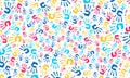 Autism Awareness Day concept colorful kids hand together seamless pattern background.