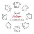 Autism awareness day with framemade of jigsaw puzzle pieces on white background. Hand drawn vector sketch illustration in Royalty Free Stock Photo