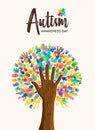 Autism Awareness Day diverse kid hand tree card