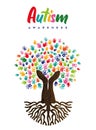 Autism Awareness Day diverse kid hand tree card