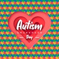 Autism Awareness Day paper cut puzzle heart card Royalty Free Stock Photo