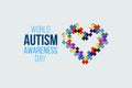 Autism Awareness Day. Multicolored puzzle heart sign. Healthcare concept. Vector illustration on white background. Royalty Free Stock Photo