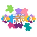 autism awareness day puzzle pieces colorful and ribbon disease medical support tolerance campaign solidarity event