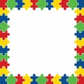 Autism Awareness Day, World Autism Day, square frame with puzzle pieces, copy-space. Design element or background for