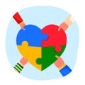 Autism awareness heart with jigsaw puzzle symbol hands family