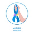 Autism awareness ribbon in hand medical illustration Royalty Free Stock Photo