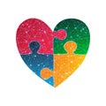Autism awareness vector illustration. Glowing colorful heart made of 4 puzzle pieces Royalty Free Stock Photo
