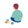 Autism. Boy feeling lonely. Child Playing Alone With Cubes Toys. Early signs of autism syndrome in children