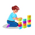 Autism Child Playing Alone With Cubes Toys Vector