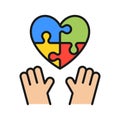 Autism concept childrens hands reaching for puzzle heart Royalty Free Stock Photo
