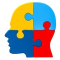 Autism concept, human head from puzzles. 3D rendering Royalty Free Stock Photo