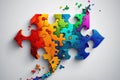 Autism concept. Puzzle of multi-colored pieces on white background. AI generative Royalty Free Stock Photo