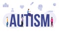 Autism disease health concept with big word or text and people with modern flat style