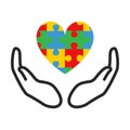 Autism jigsaw puzzle heart with open hands on the white background. Isolated illustration