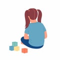 Autism. Little girl feeling lonely. Child Playing Alone With Cubes Toys. Early signs of autism syndrome in children