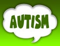 AUTISM message on speech cloud graphic. Green background.