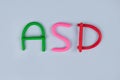 Autism spectrum disorder and World Autism Awareness Day concept - multicolored letters made of play-doh or other sensory playfoam