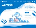 Autism symptoms and adaptive skills: child is crying in hysterics, thin line icons: repetitive behavior, stereotypy, social