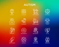 Autism symptoms and adaptive skills thin line icons set: repetitive behavior, stereotypy, ignoring of danger, autoaggression,