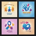 Autism world awareness day posters with puzzle