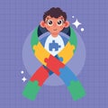 autist boy in ribbon puzzle Royalty Free Stock Photo