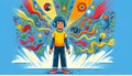 Autistic boy experiencing a sensory overload crisis, visual noise, digital art (AI Generated Royalty Free Stock Photo