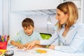 Autistic boy learn to read words with cards