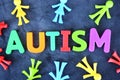 Autistic child concept with colorful plastic letter spelling autism on dark background Royalty Free Stock Photo