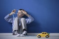 Autistic child playing with string Royalty Free Stock Photo