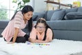 Autistic girl practicing learning development at home