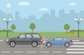 Auto accident involving two cars, on city background. Royalty Free Stock Photo