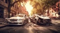 Auto accident involving two cars on a city street. Insurance coverage concept. Generative Ai Royalty Free Stock Photo