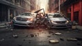 Auto accident involving two cars on a city street. Insurance coverage concept. Generative Ai Royalty Free Stock Photo