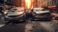 Auto accident involving two cars on a city street. Insurance coverage concept. Generative Ai Royalty Free Stock Photo