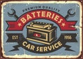 Auto batteries retro poster design Royalty Free Stock Photo